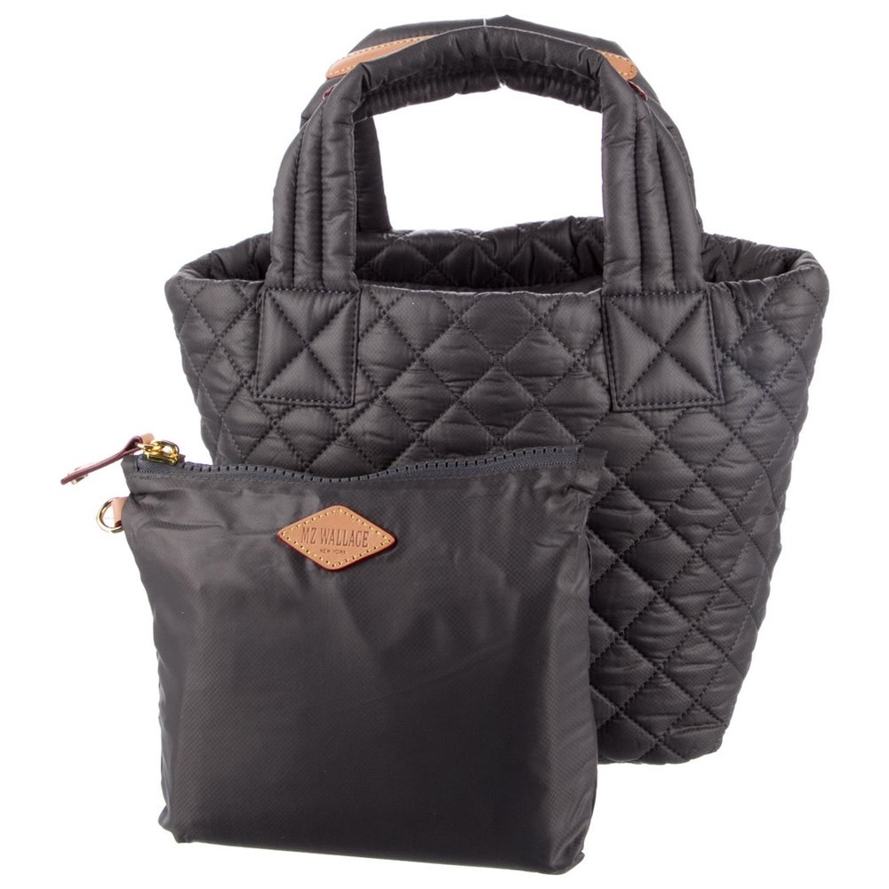 MZ Wallace Quilted Mini Tote in Black with Gold Logo - Picture 2 of 6